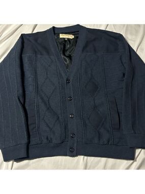 Vintage Norm Thompson Navy Men’s Cardigan Sweater Sz L  Wool Acrylic Grandpa
